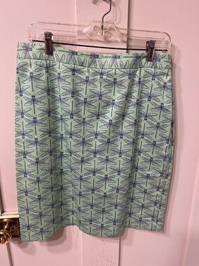 Brooks Brothers Mint Green Pencil Skirt with Navy Dragonfly Print